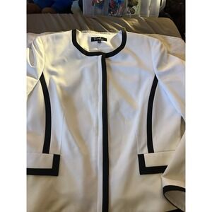 Emily Women's Cream Blazer Black Trim Zip Front Jacket Size 14